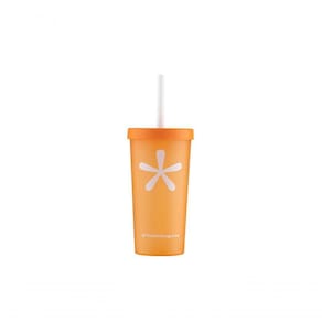 Copo E Canudo Nutri Todas* Seguras, Capacidade 500 Ml Livre Bpa Coza Natural Com Detalhes Em Laranja