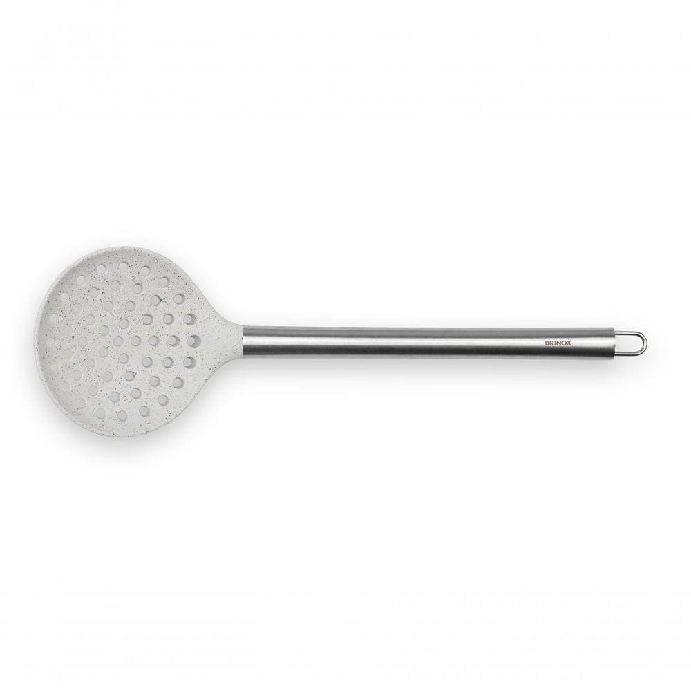 Espumadeira Aço Inoxidável Base Silicone 34,5 Cm Para Panela Antiaderente Linha Duo Brinox Vanilla