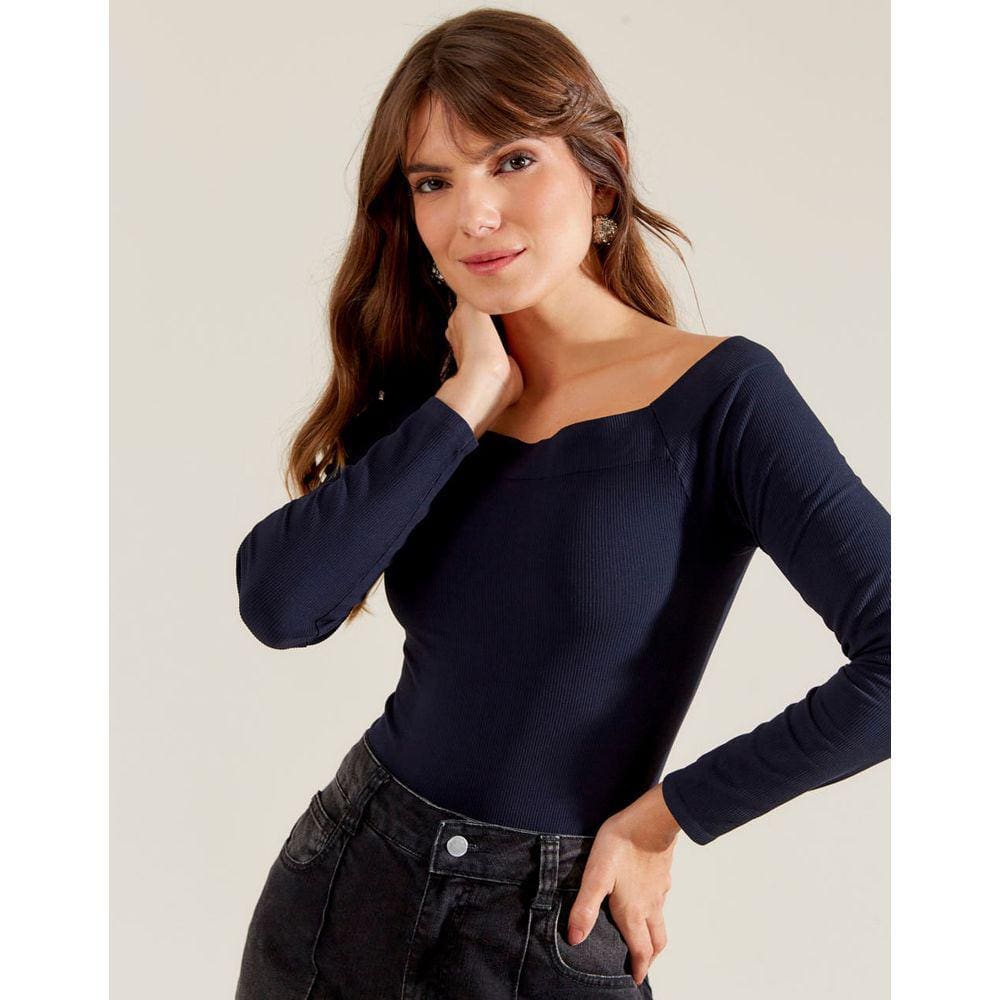 Blusa Cropped Zinzane Feminino Seamless Manga Longa - Preto