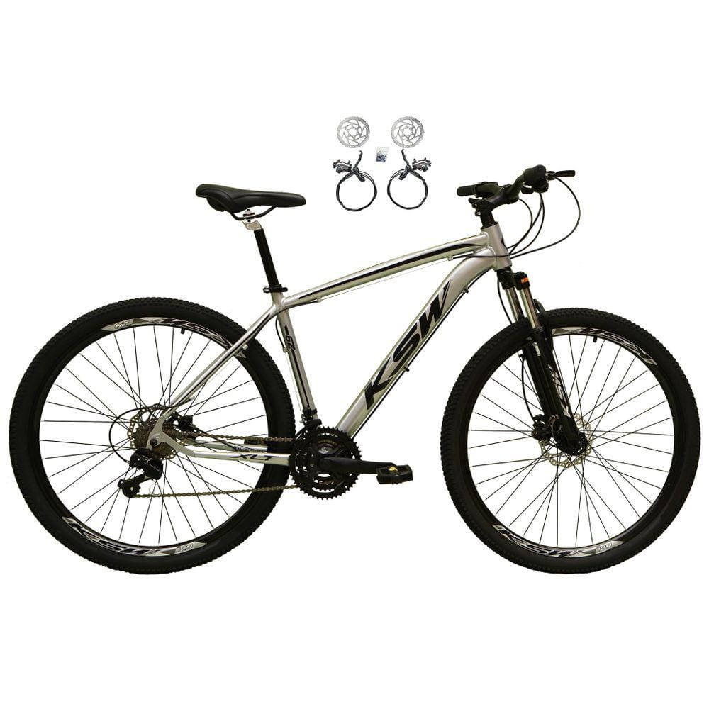 Bicicleta Aro 29 Ksw Xlt 24v Freios Hidráulicos Garfo Suspensão Mtb - Prata\\Preto