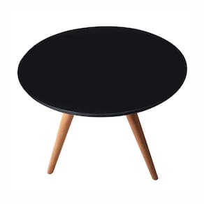 Mesa Lateral Redonda Com Vidro 40x40 Cor Preto Medida 60 Cm Altura