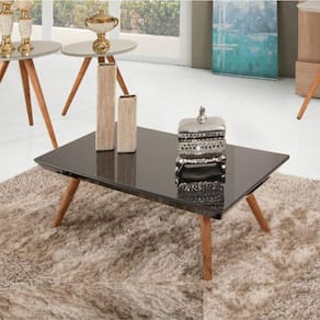 Mesa De Centro Retangular Laqueada Com Vidro Cor Preto