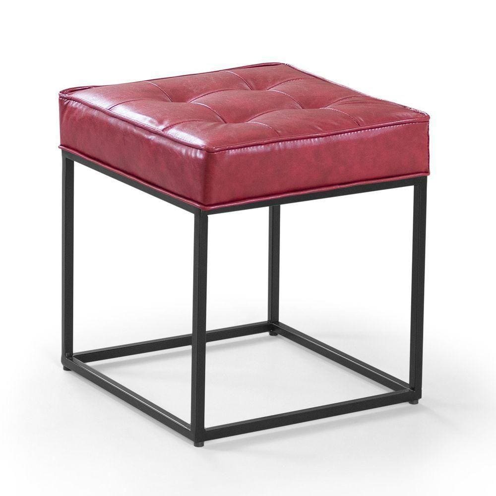 Puff Cubo Metálico Cor Courino Vermelho