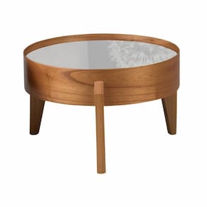 Mesa De Centro Laminada Com Vidro Off White - Eloá Diâmetro 50cm