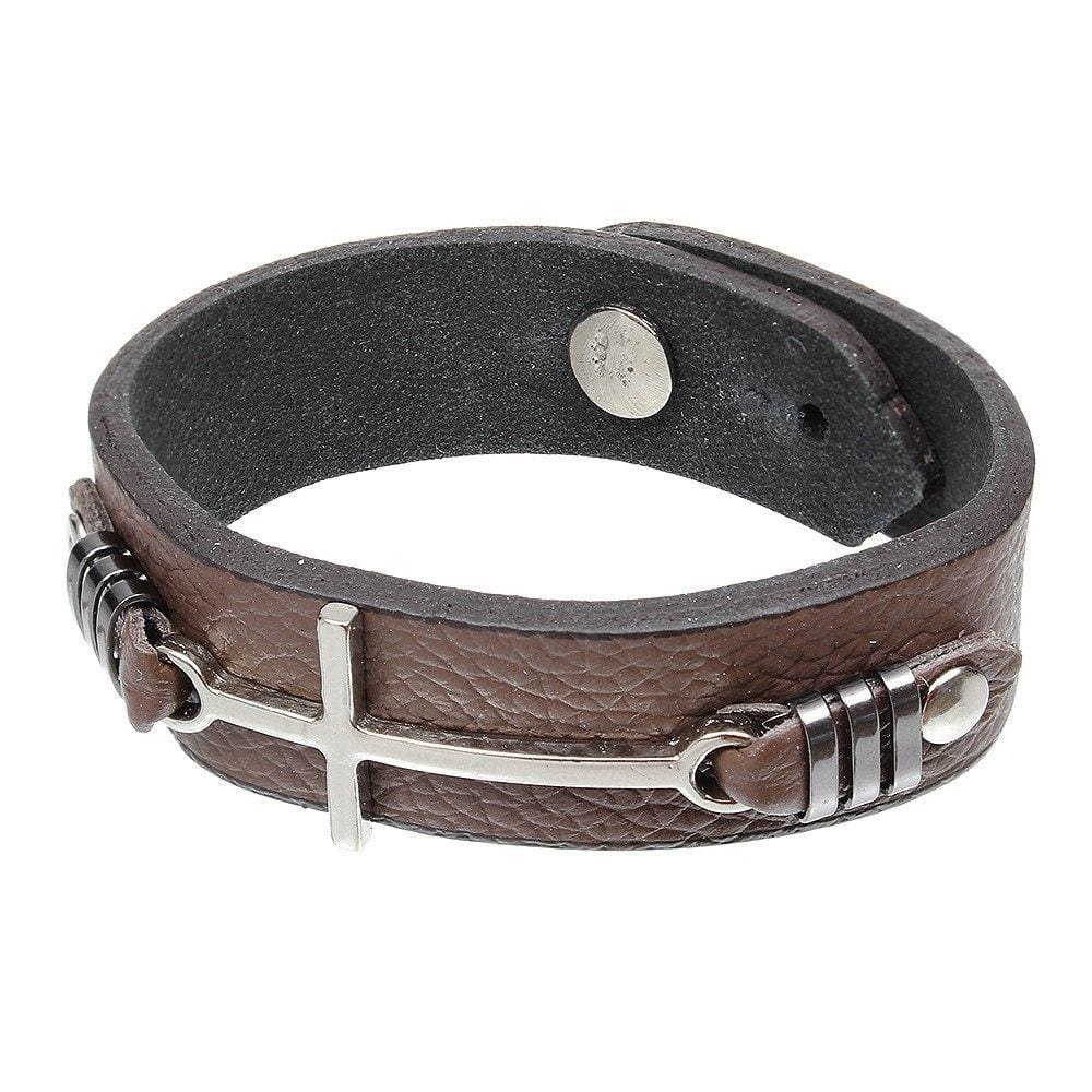 Pulseira de Couro Marrom com Detalhe Cruz Paul Western 29725