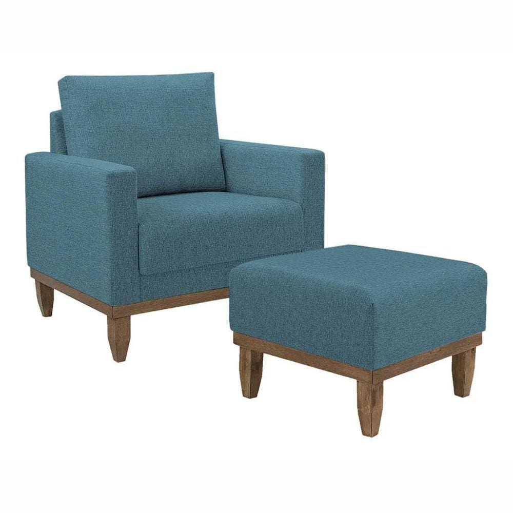 Poltrona De Amamentação Mais Puff Cor Linho Azul