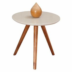 Mesa Lateral Redonda Com Vidro 40x40 Cor Off White Medida 60 Cm Altura