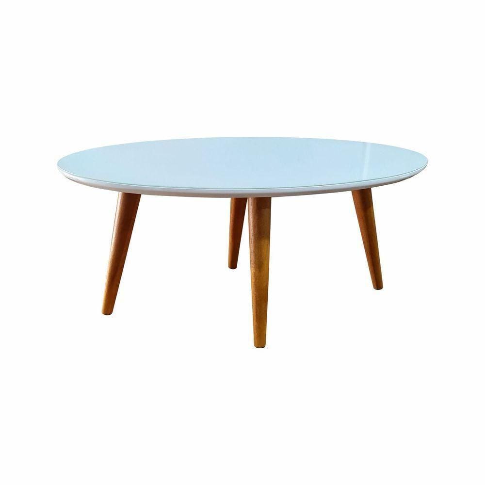 Mesa De Centro Oval Laqueada Com Vidro Cor Branco Tamanho G