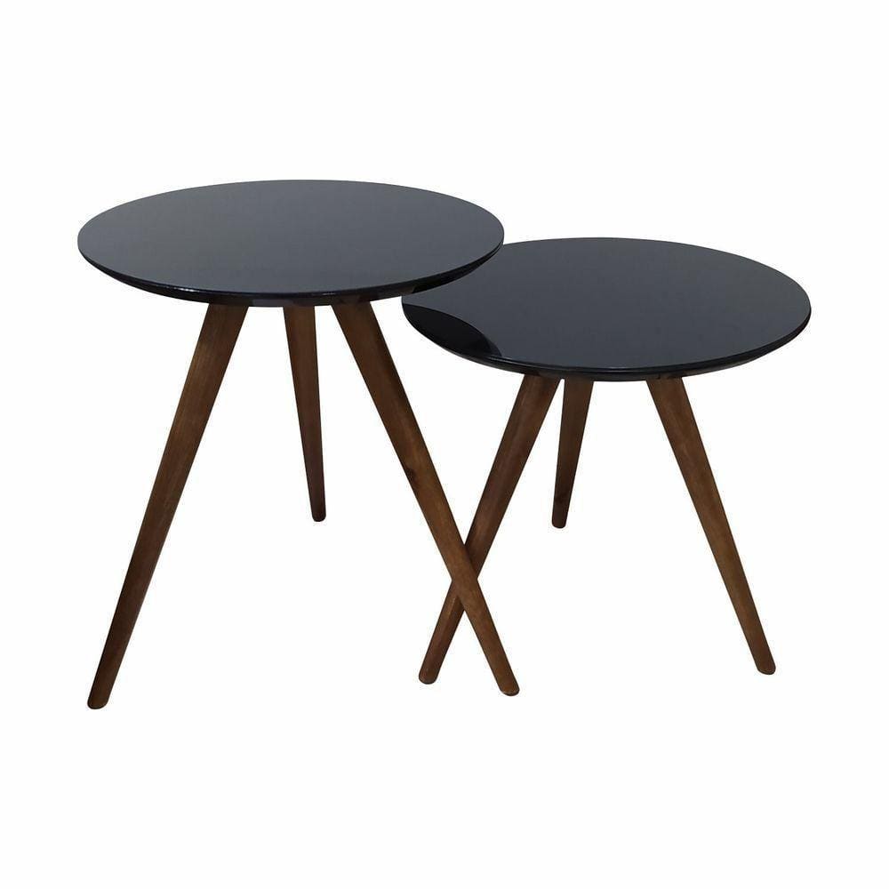 Jogo 2 Mesa Lateral Laqueada Com Vidro Cor Preto