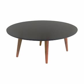 Mesa De Centro Oval Laqueada Com Vidro Cor Preto Tamanho P