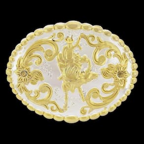 Fivela Country Oval Montaria em Touro com Banho Dourado e Prata - Rodeo West 18924