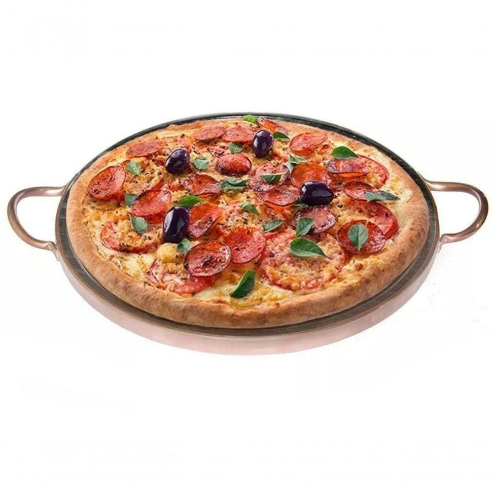 Forma De Pedra Sabão Para Pizza 42 Cm Alças De Cobre Curada