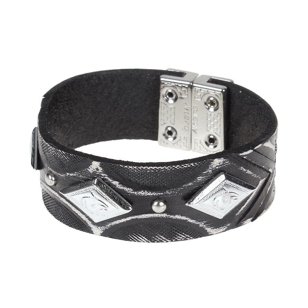 Pulseira de Couro Preto Bordado com Rebites Pyramid Country 25401