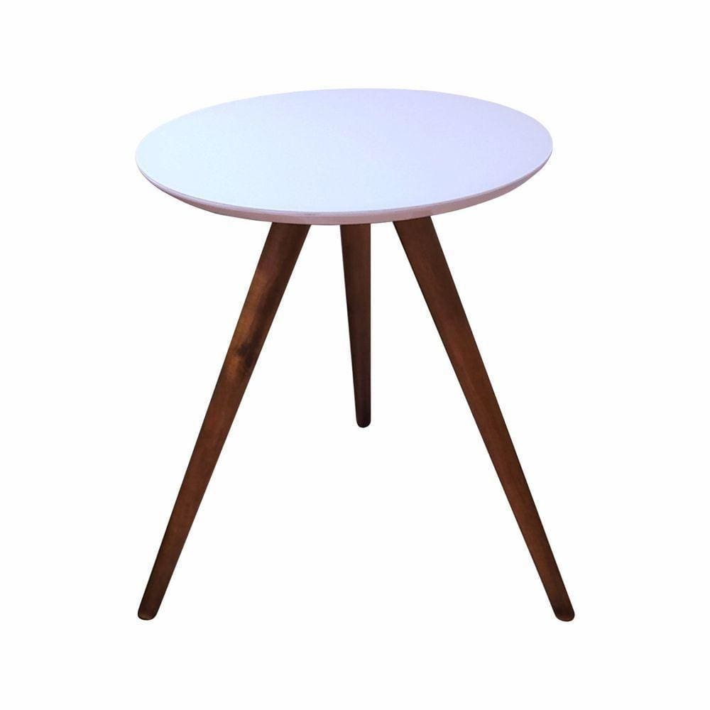 Mesa Lateral Redonda Com Vidro 50x50 Cor Branco Medida 50 Cm Altura