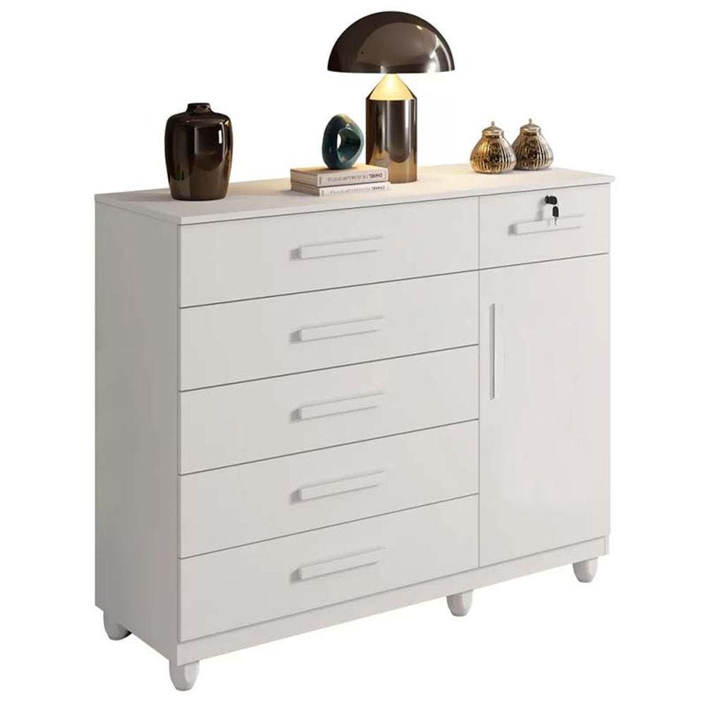 Cômoda 6 Gavetas 1 Porta Milão Benetil Móveis Branco