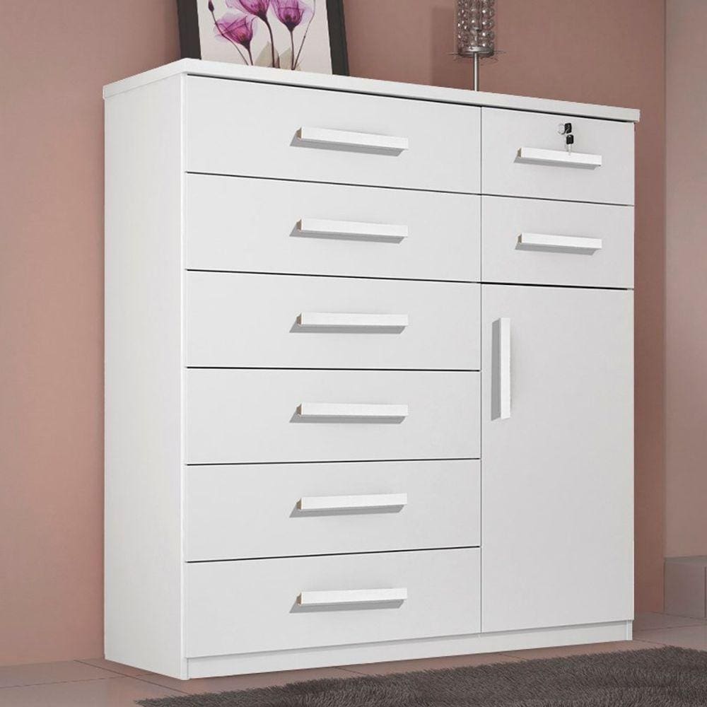 Cômoda 8 Gavetas 1 Porta Vitoria Plus Benetil Móveis Branco