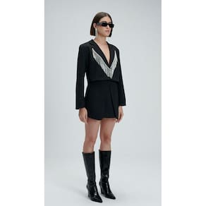 Blazer Alfaiataria Com Franja Strass Myft Feminino