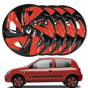 Jogo 04 calota Preto e vermelho aro 14 Renault Clio Honda Fit Peugeot 206 com emblema incluso.