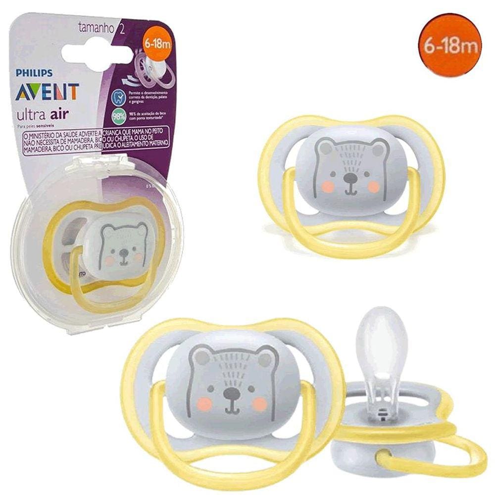 Chupeta Ultra Air Urso Amarelo 6-18 Meses Tamanho 2 Avent