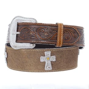 Cinto de Couro e Pelo Marrom com Aplique Cruz Cow Way 30114