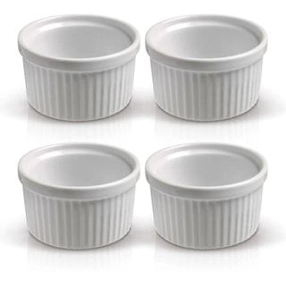 Kit 4 Ramekin Cerâmica Branco 50ml Molheira Potinho