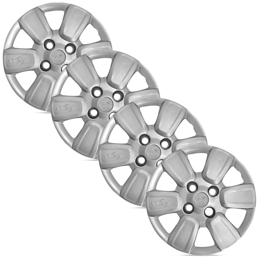Jogo 4 Calota Modelo Original Uno Way 2014 Prata Aro 14 Grid