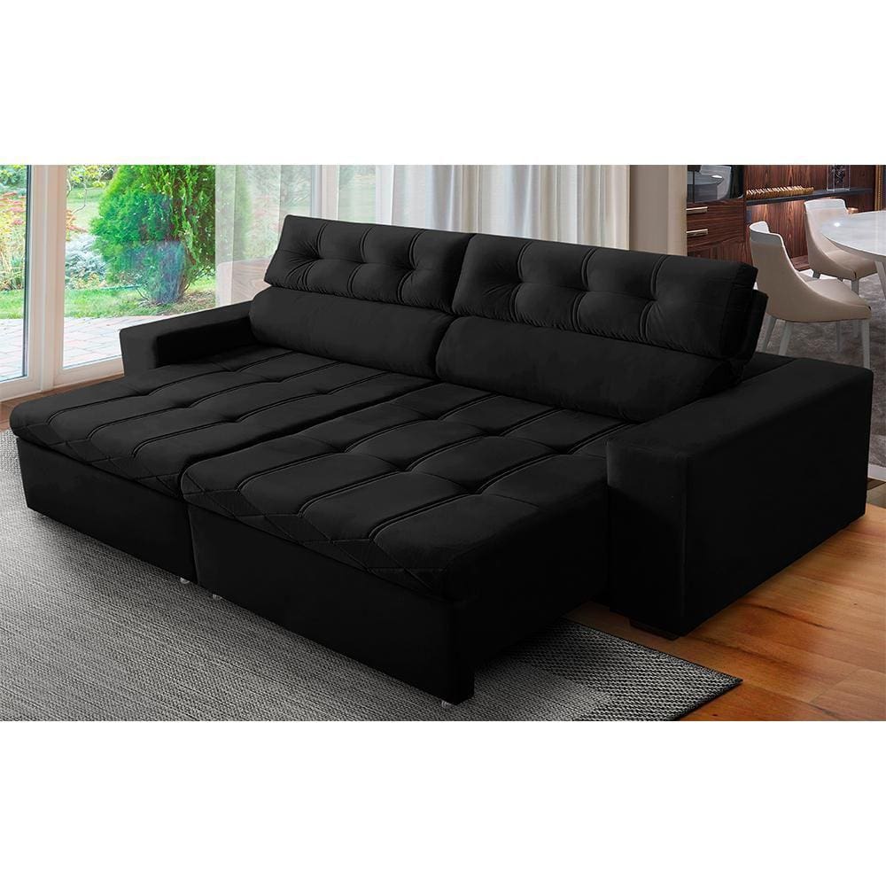 Sofá Retrátil e Reclinável 3 Lugares com Molas 2,30m Dani Suede Preto Adonai Estofados