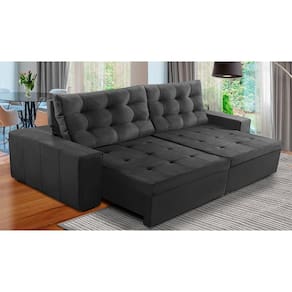 Sofá Retrátil e Reclinável 3 Lugares com Molas 2,10m Duda Suede Cinza Adonai Estofados