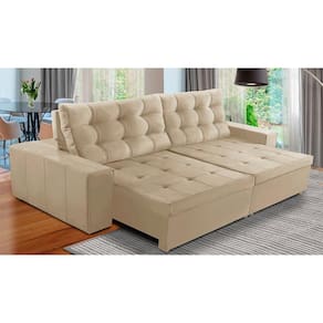 Sofá Retrátil e Reclinável 3 Lugares com Molas 2,30m Duda Suede Bege Adonai Estofados