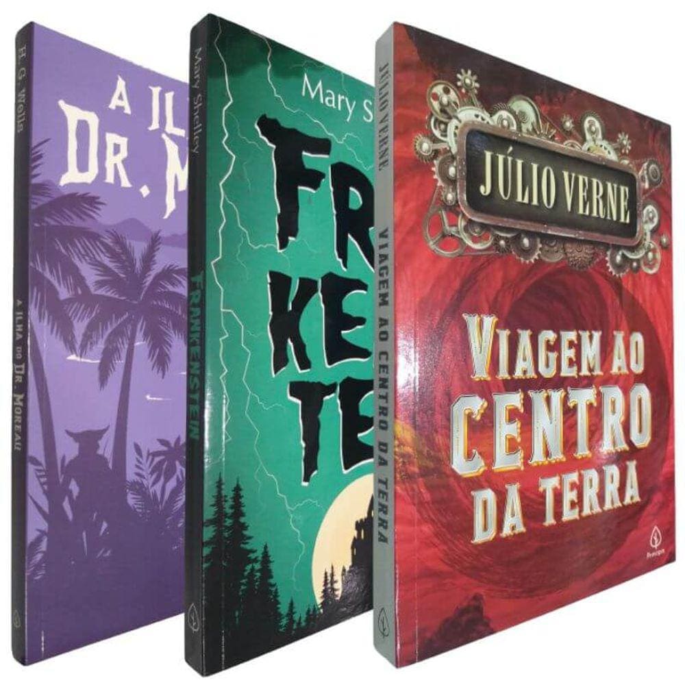 3 Livros Físicos Trindade da Ficção Científica A Ilha do Dr. Moreau, Frankenstein, Viagem ao Centro da Terra