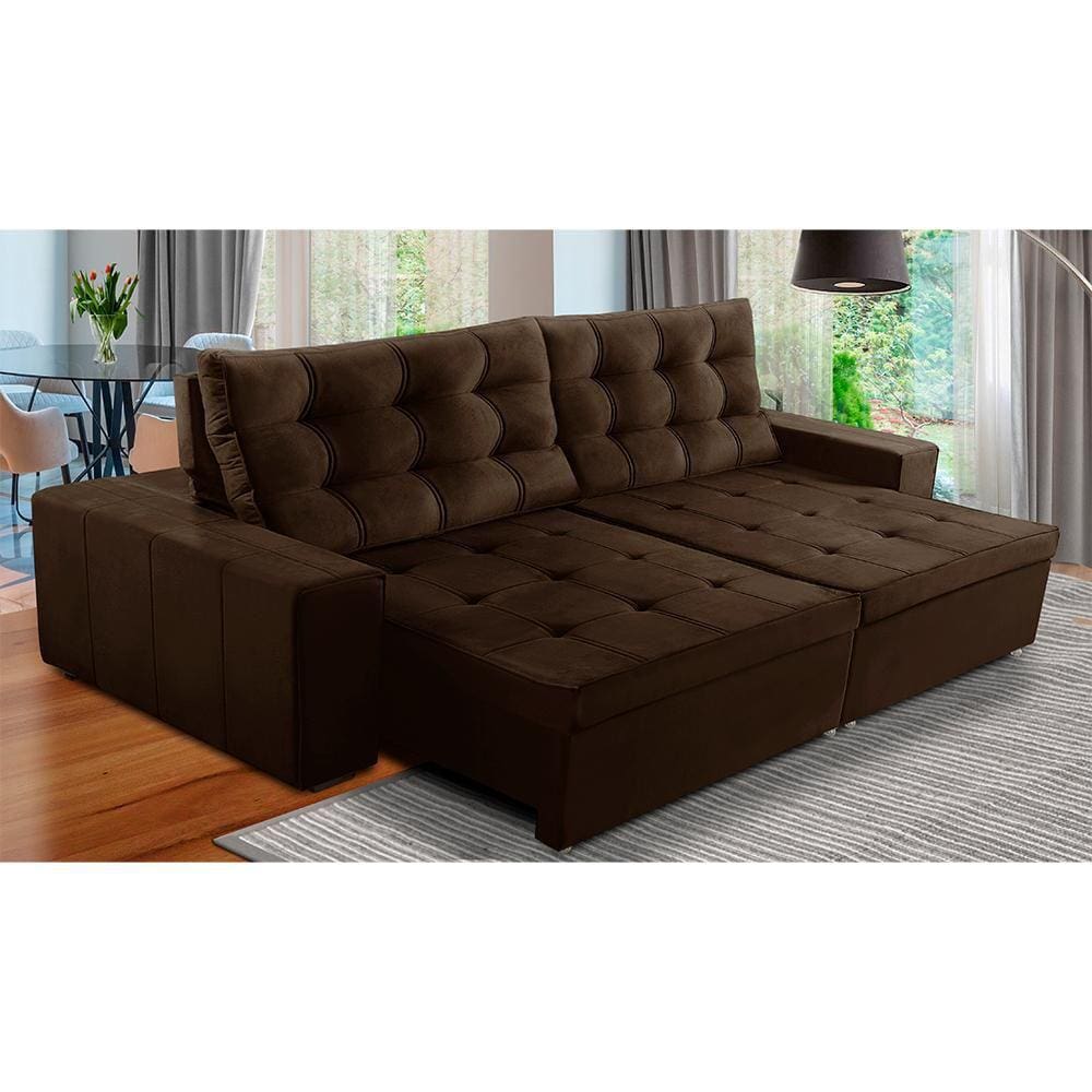 Sofá Retrátil e Reclinável 3 Lugares com Molas 2,30m Duda Suede Marrom Adonai Estofados