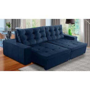 Sofá Retrátil e Reclinável 4 Lugares com Molas 2,70m Duda Suede Azul Adonai Estofados