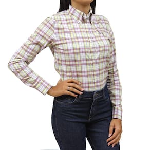 Camisete Feminina Xadrez Rosa Manga Longa Tassa 33277