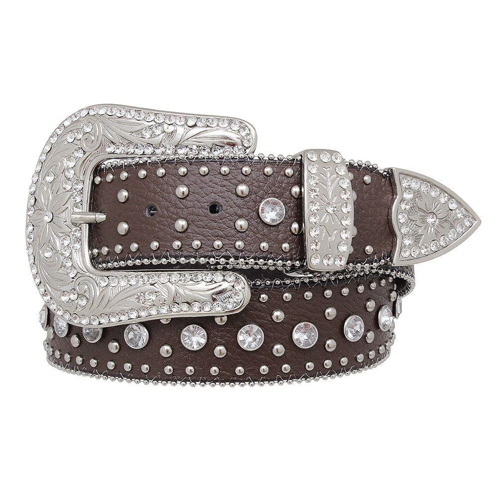 Cinto de Couro Marrom com Strass Pyramid Country 26921
