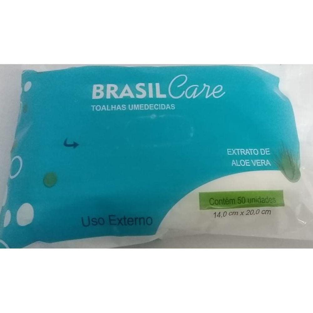 Toalhas Umedecidas Brasil Care Com Extrato De Aloe Vera C/50 Un.