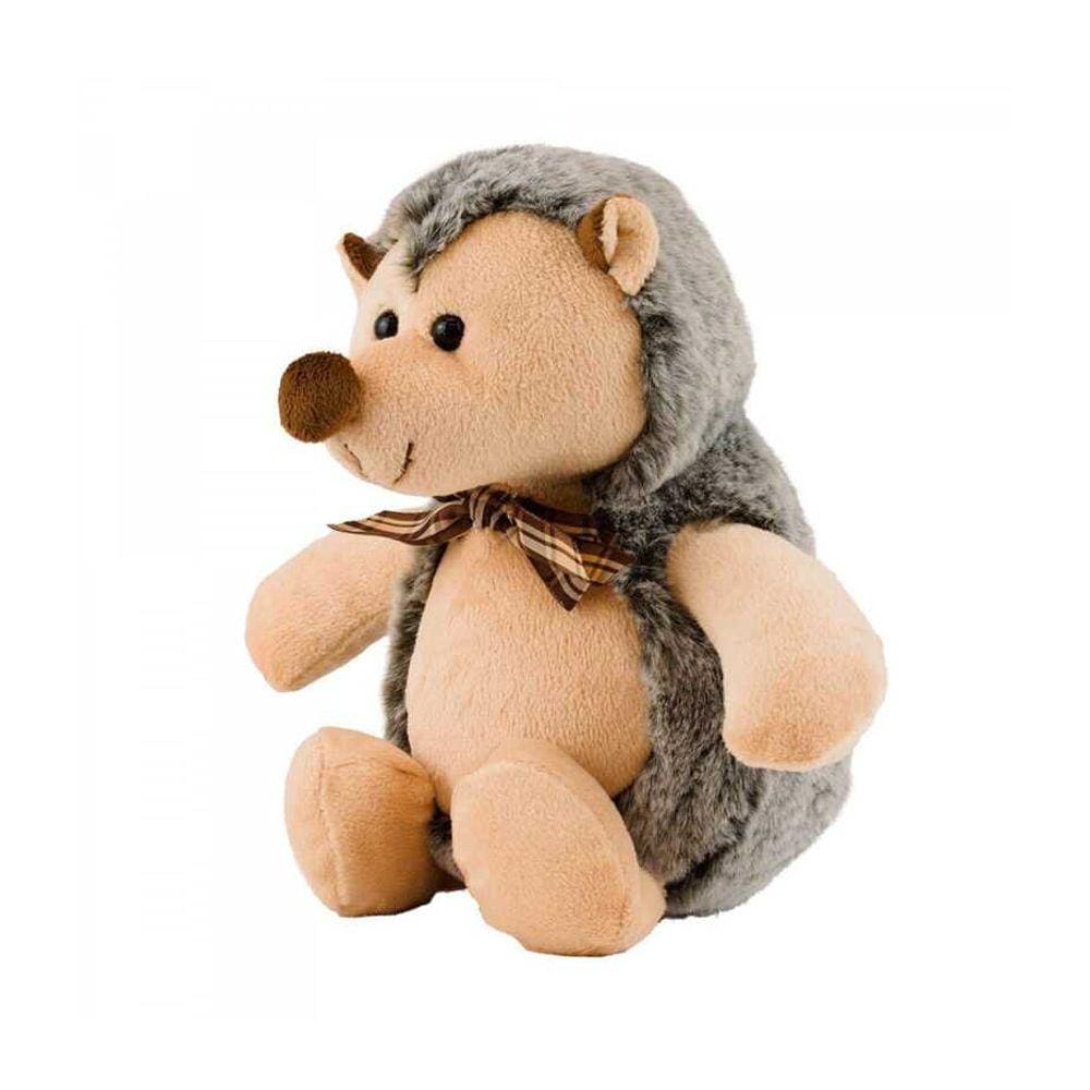 Ouriço De Pelúcia Cinza E Caramelo Laço Sentado 21 Cm