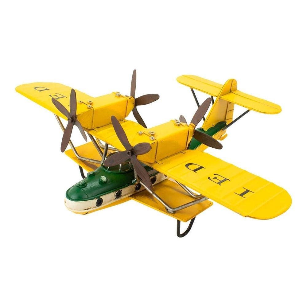 Miniatura Enfeite Avião Amarelo Hélice Estilo Retrô Vintage