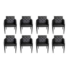 Kit 8 Poltronas Costura Capitonê Sala Espera Escritório - Preto - Cor: Preto