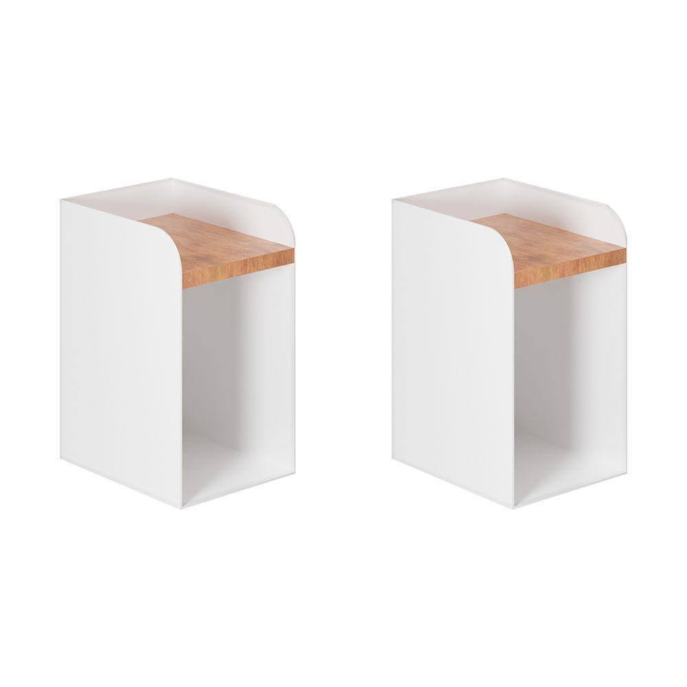 Kit 2 Mesas De Cabeceira Suspensas Branca Em Aço Linha Home Padrão Morphi Design 20Cm - Cor: Branco