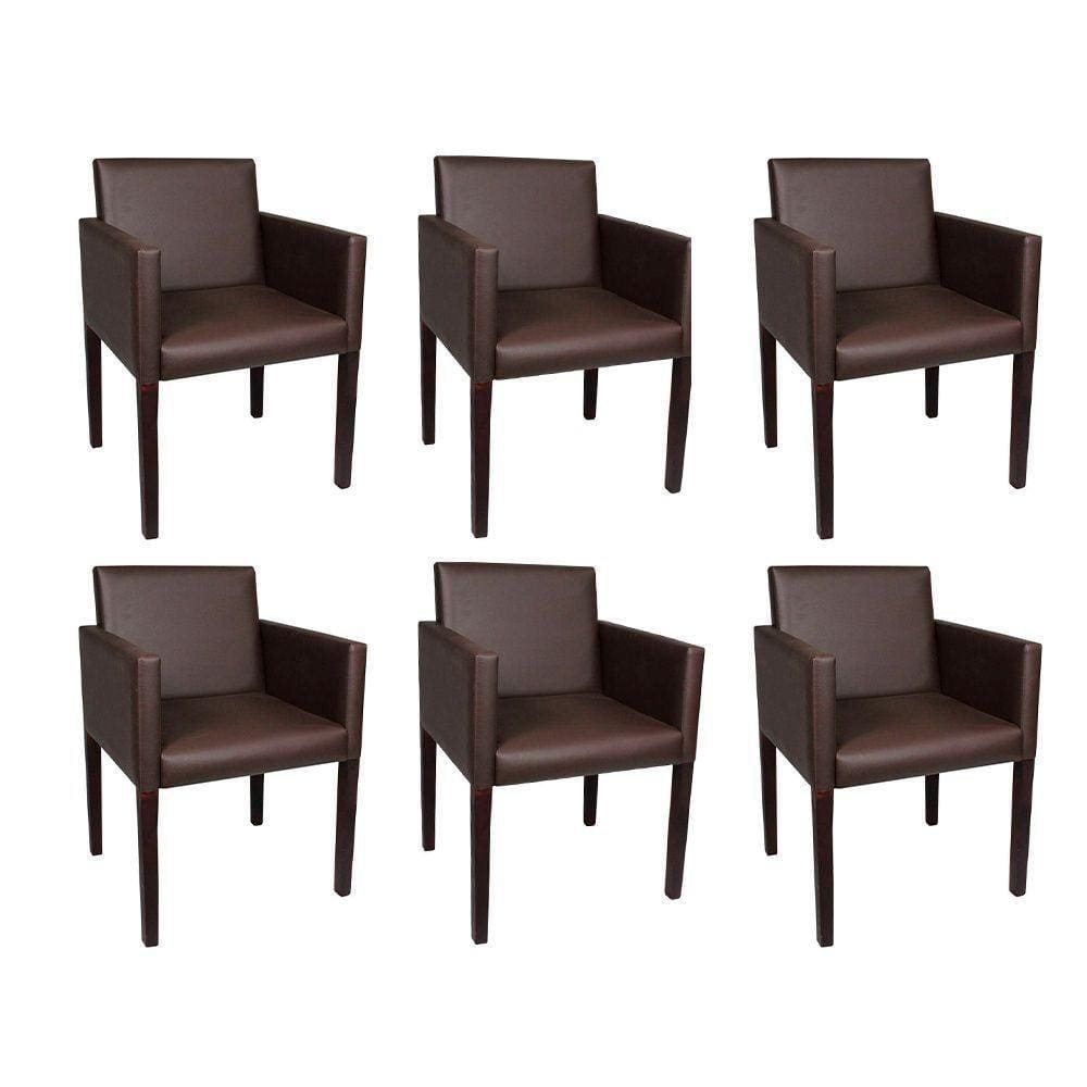 Kit 6 Poltronas Nina Executiva Em Tecido Sintético - Marrom Café - Cor: Marrom
