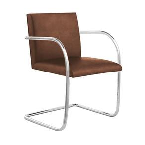 Cadeira Brno Couro Natural Marrom Tubular Cromada Cor Marrom