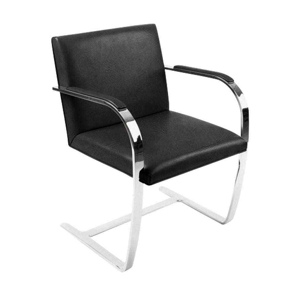 Cadeira Brno Couro Natural Preto Barra Chata Cromada Cor Preto