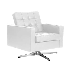 Poltrona Fk Giratória Couro Natural Branco Base Alumínio Cor Branco