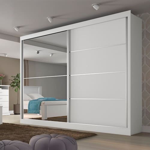 imagem-Guarda Roupa Casal 2 Portas 4 Gavetas com Espelho Verona Plus em MDF Made Marcs - Branco