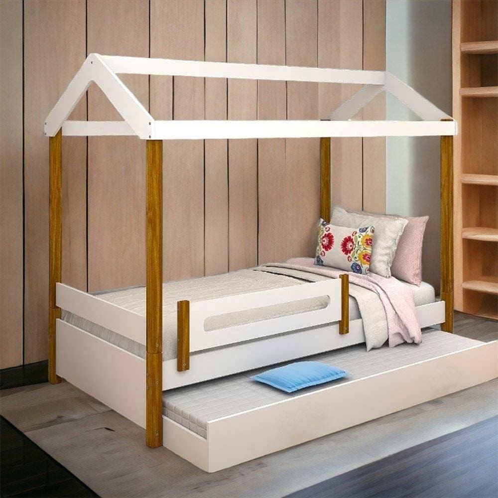 Cama Casa Elisa Branca com Auxiliar e 02 Colchões