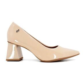 Scarpin Usaflex Feminino Casual Salto Bloco Couro Bico Fino Ai1303