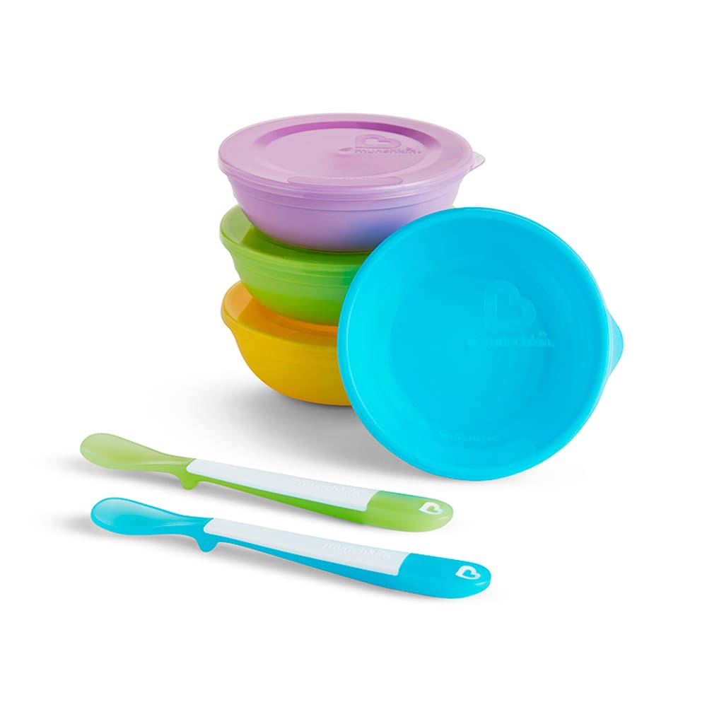 Conjunto Tigelas C/ Tampas e Colheres Coloridas Munchkin (Emb. c/4)