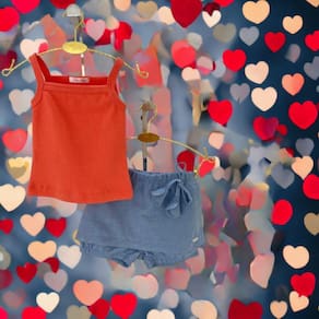 Conjunto Infantil Menina Blusa Canelada Abóbora e Shorts Saia