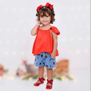 Conjunto Infantil Menina Batinha com Shorts Jeans Onça