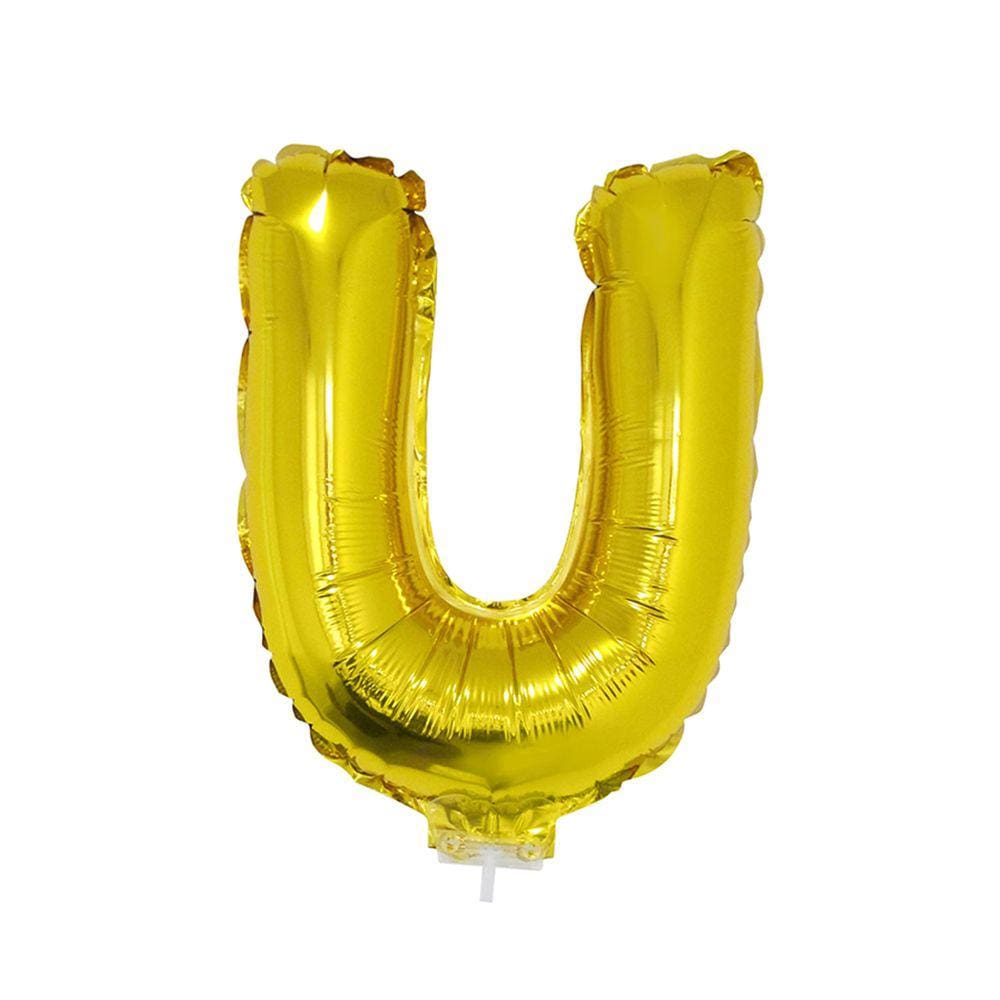 Balão Metalizado 16" Funny Letra U Dourado com Suporte